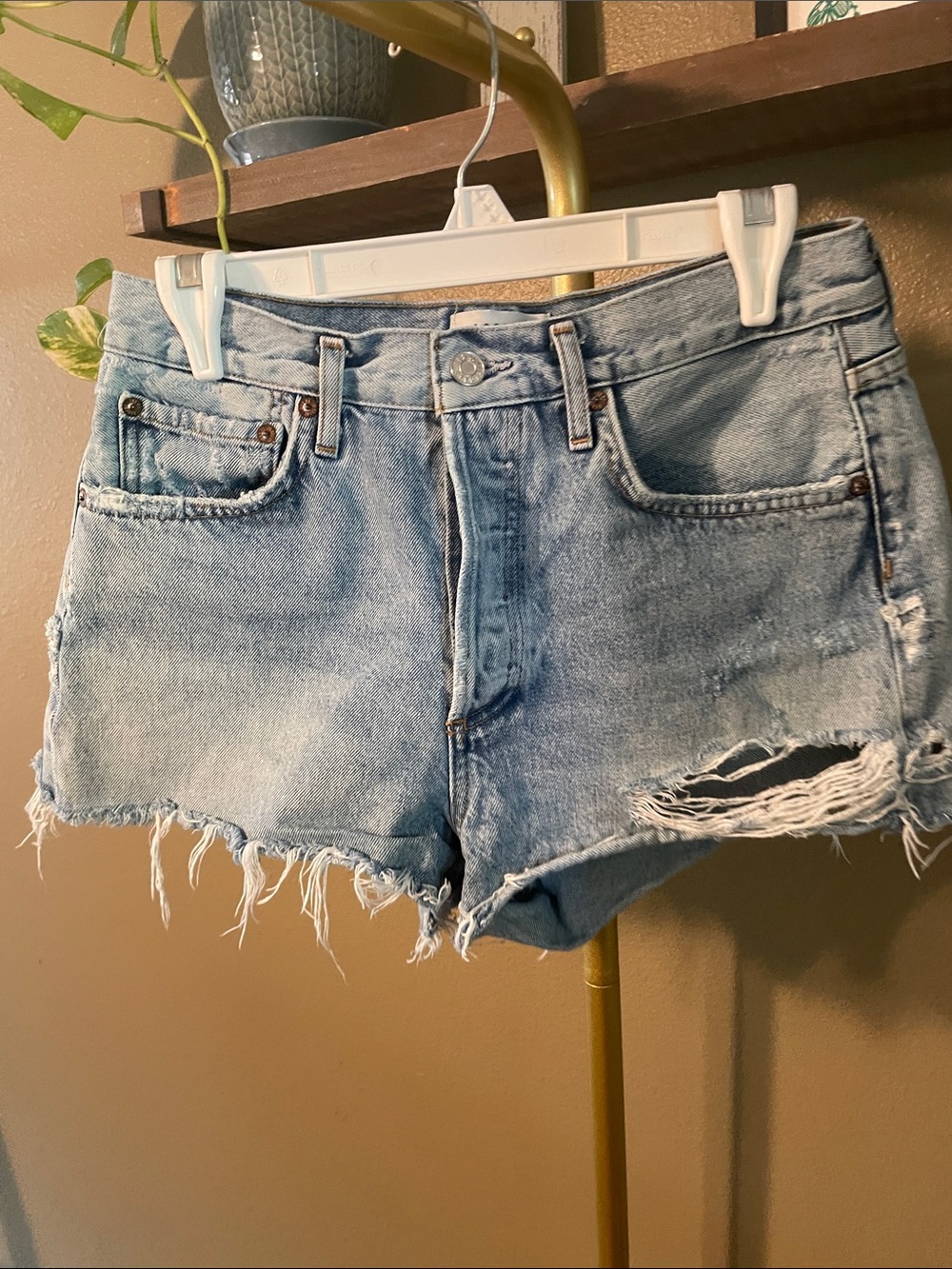 AGOLDE Light Blue Distressed Denim Cutoff Shorts
